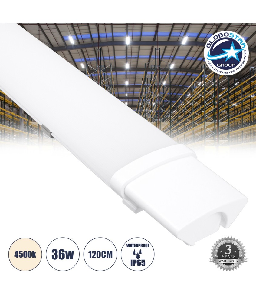 GLOBOSTAR® BIOMI 60165 Γραμμικό Βιομηχανικό Φωτιστικό Tri-Proof LED 36W 3987lm 120° AC 220-240V Αδιάβροχο IP65 Φυσικό Λευκό 4500K - Lumileds SMD Chip - Μ120 x Π6 x Υ4cm - 3 Χρόνια Εγγύηση